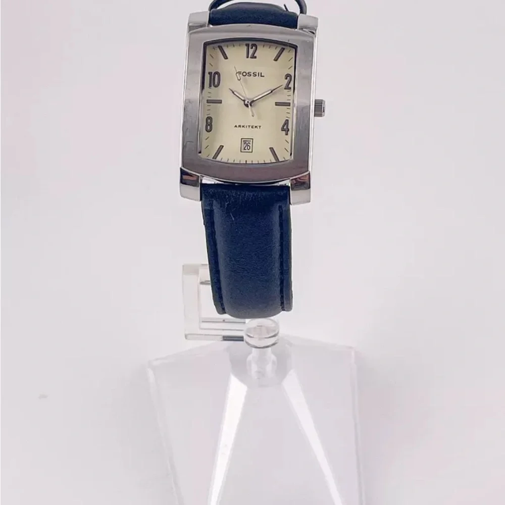 Fossil Arkitekt FS-2832 Genuine Leather Quartz Analog Vintage Watch Black Band